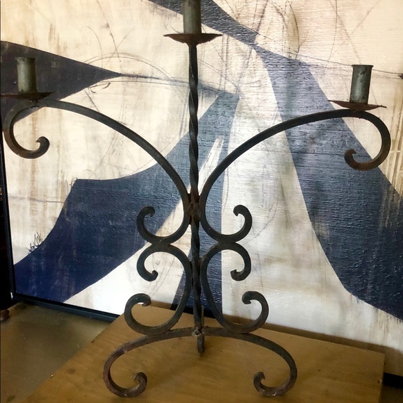 Rustic Wrought Iron Candleabra 23' H X 20 1/2 W - Picture 3 of 5